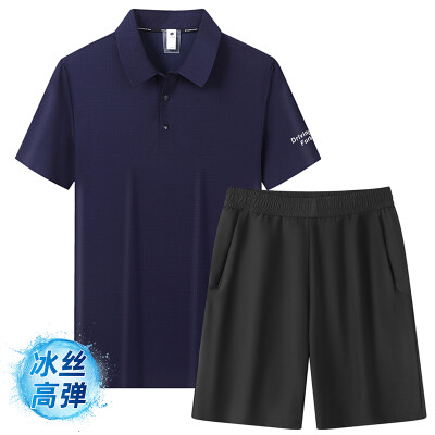 商品封面图片,跨境冰丝透气商务高端短袖衫短裤套装