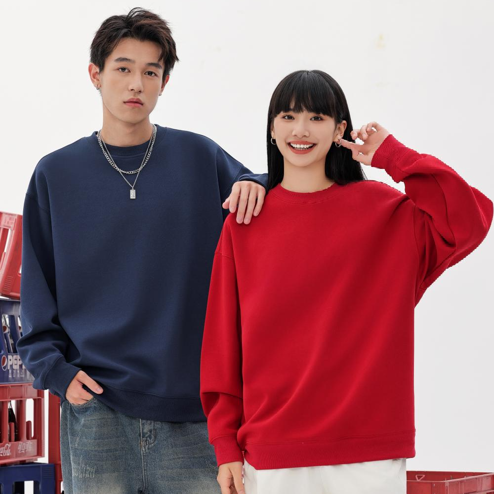 55011 复古潮棉落肩套头圆领