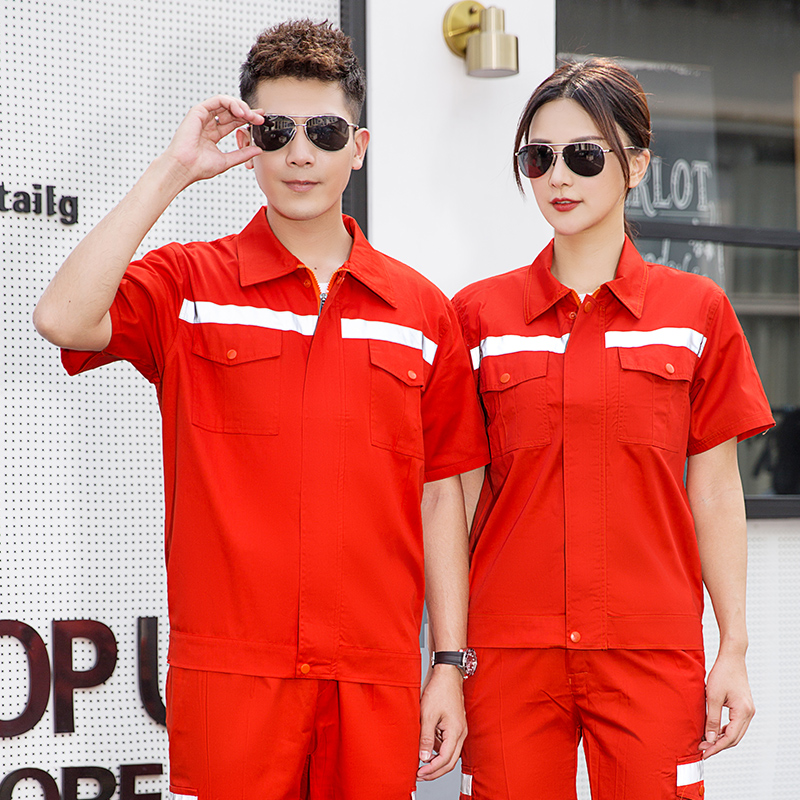 6015 环卫灰反拉链短袖套装