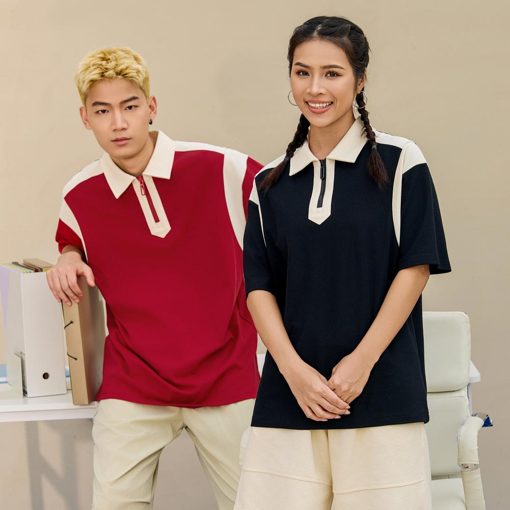 19555 宽松潮流撞色polo短袖