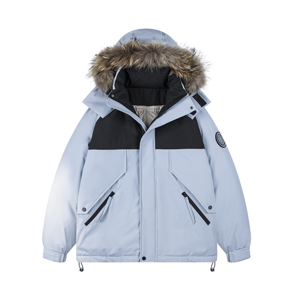 801 冬季新国标90绒羽绒服工装毛领连帽潮流时尚加厚保暖情侣款外套可二开