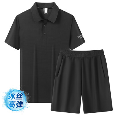 商品封面图片,跨境冰丝透气商务高端短袖衫短裤套装