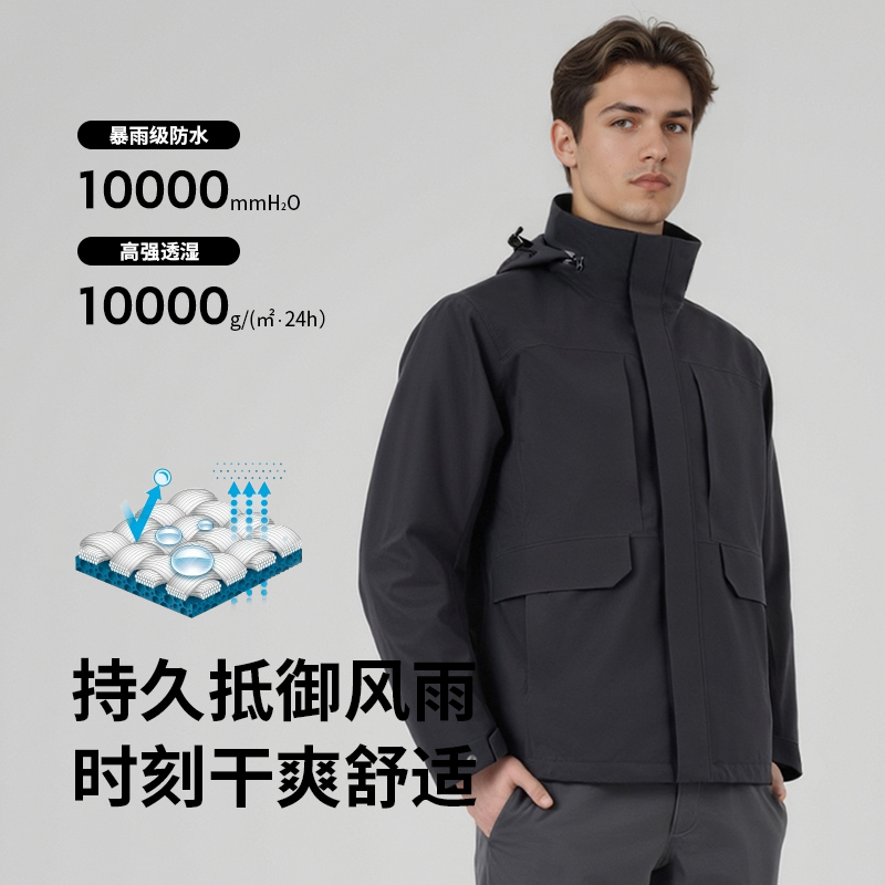 2206 热封压胶东丽面料防风防水高端三合一鹅绒冲锋衣