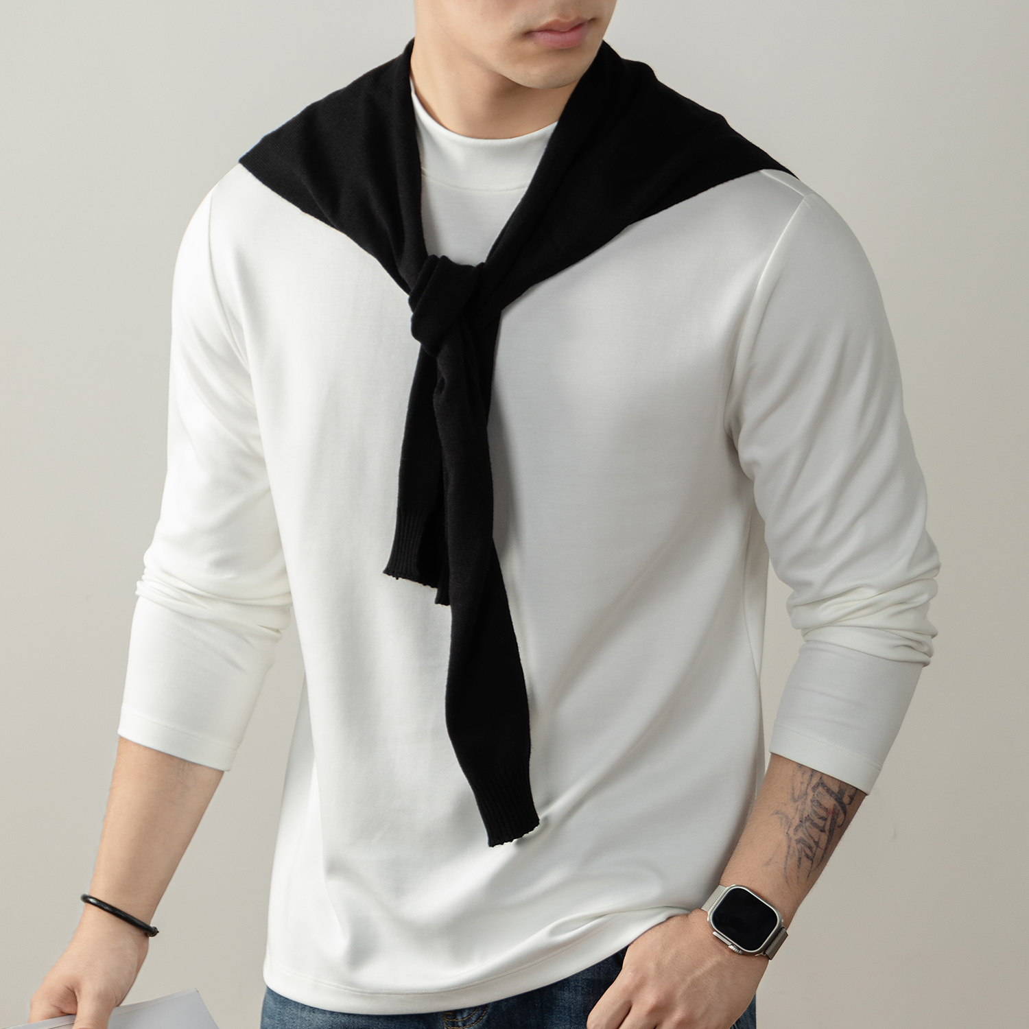 19527 230G莫代尔丝光棉半高领长袖T恤打底衫