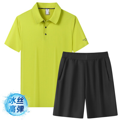 商品封面图片,跨境冰丝透气商务高端短袖衫短裤套装