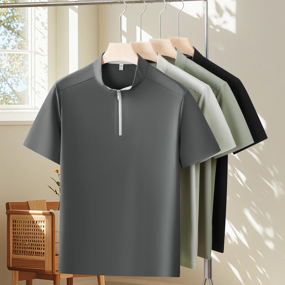 235 防晒迪桑皱10A抗菌立领半拉链短袖