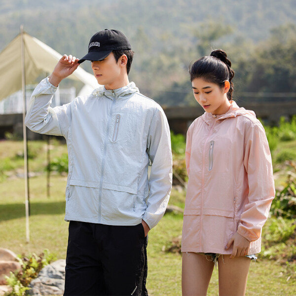 F858 跨境夏季防晒服户外运动冰丝透气情侣连帽防晒衣