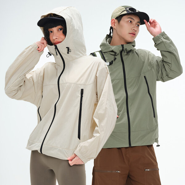 1166 跨境户外连帽外套男女情侣高品质原纱防晒衣皮肤衣