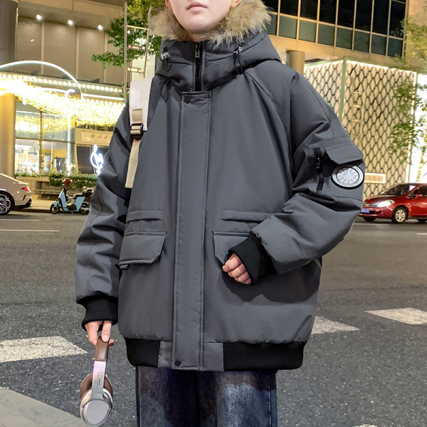 803 冬季新国标90绒羽绒服毛领工装连帽潮流时尚加厚保暖情侣款外套可二开款