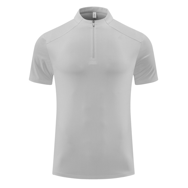 61203 跨境时尚提花半拉链立领冰丝翻领POLO衫