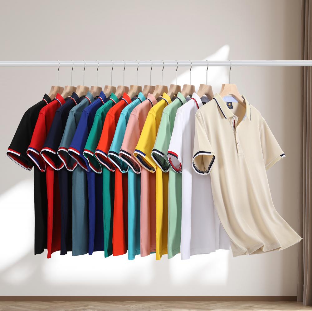 200 g 40s Ice-Silk Chiffon Contrast Double-Layer Collar Polo
