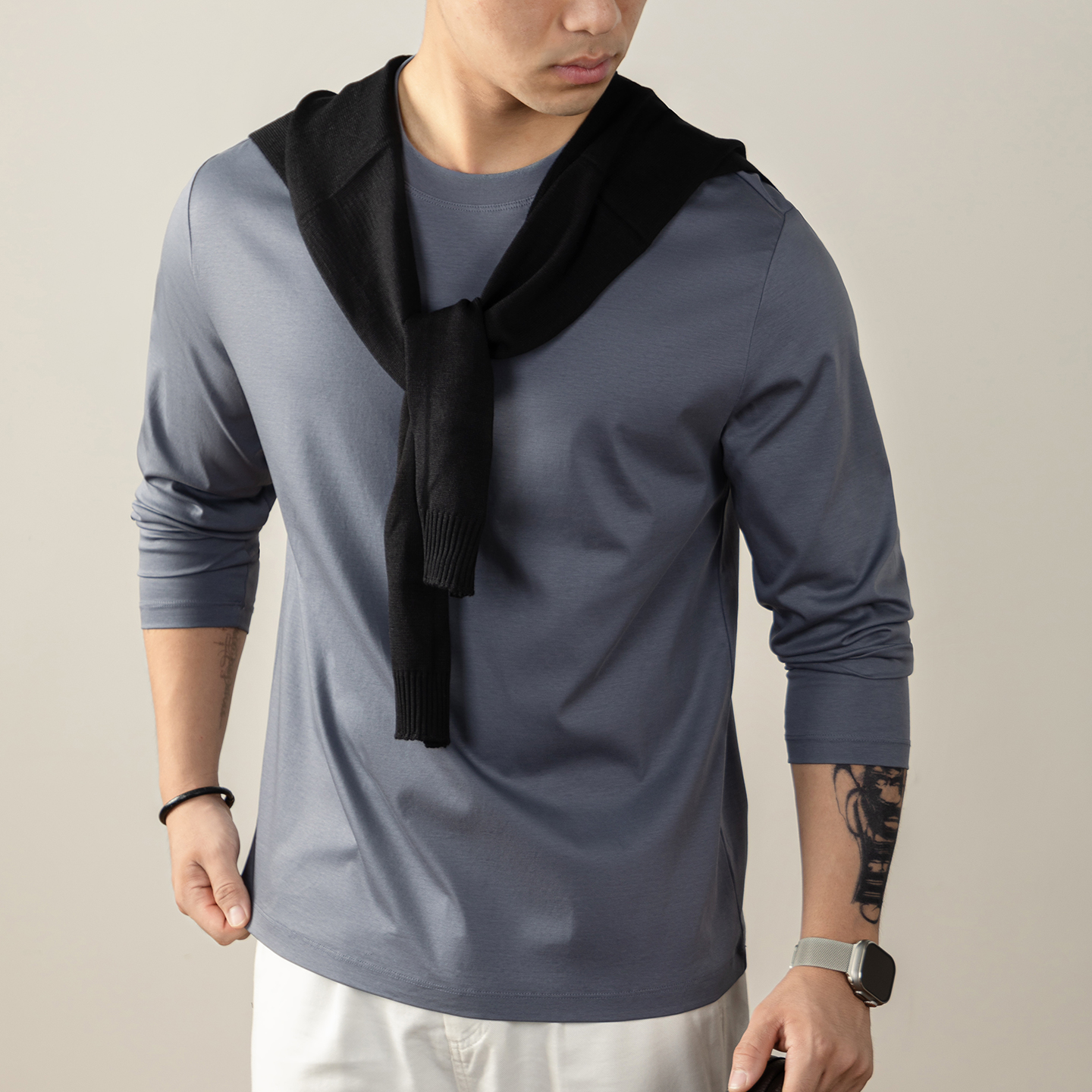 19506 180G60S桑蚕丝长袖圆领T恤