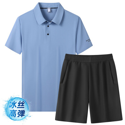 商品封面图片,跨境冰丝透气商务高端短袖衫短裤套装