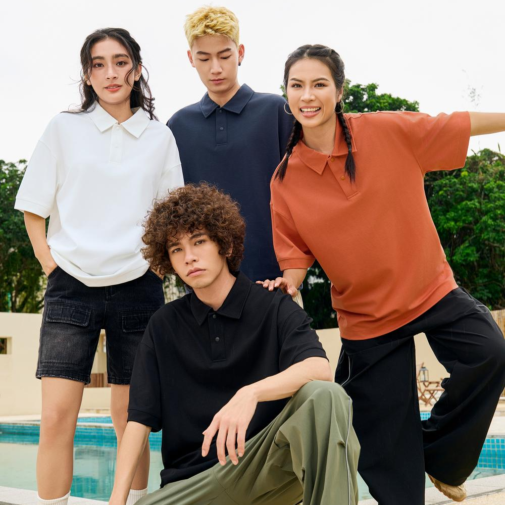 99999 纯色潮牌落肩休闲POLO短袖