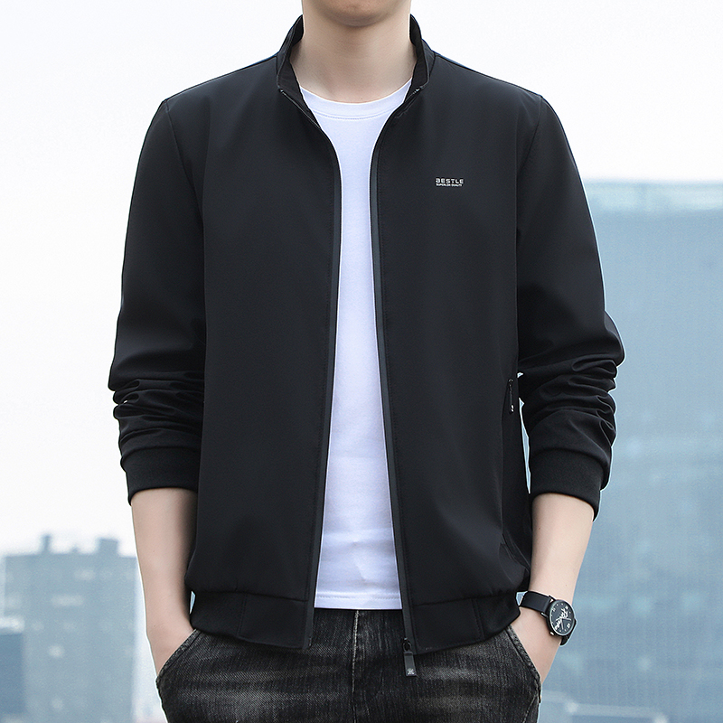 2608 新款外套夹克男士薄款爸爸春秋款中老年商务立领休闲夹克衫男跨境批发