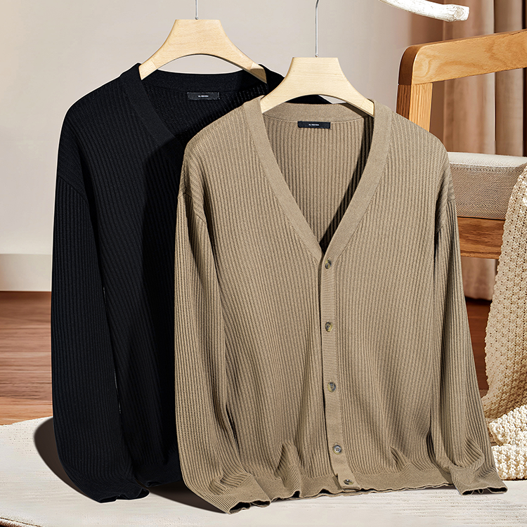 14132 高端针织开衫V领宽松毛衣外套