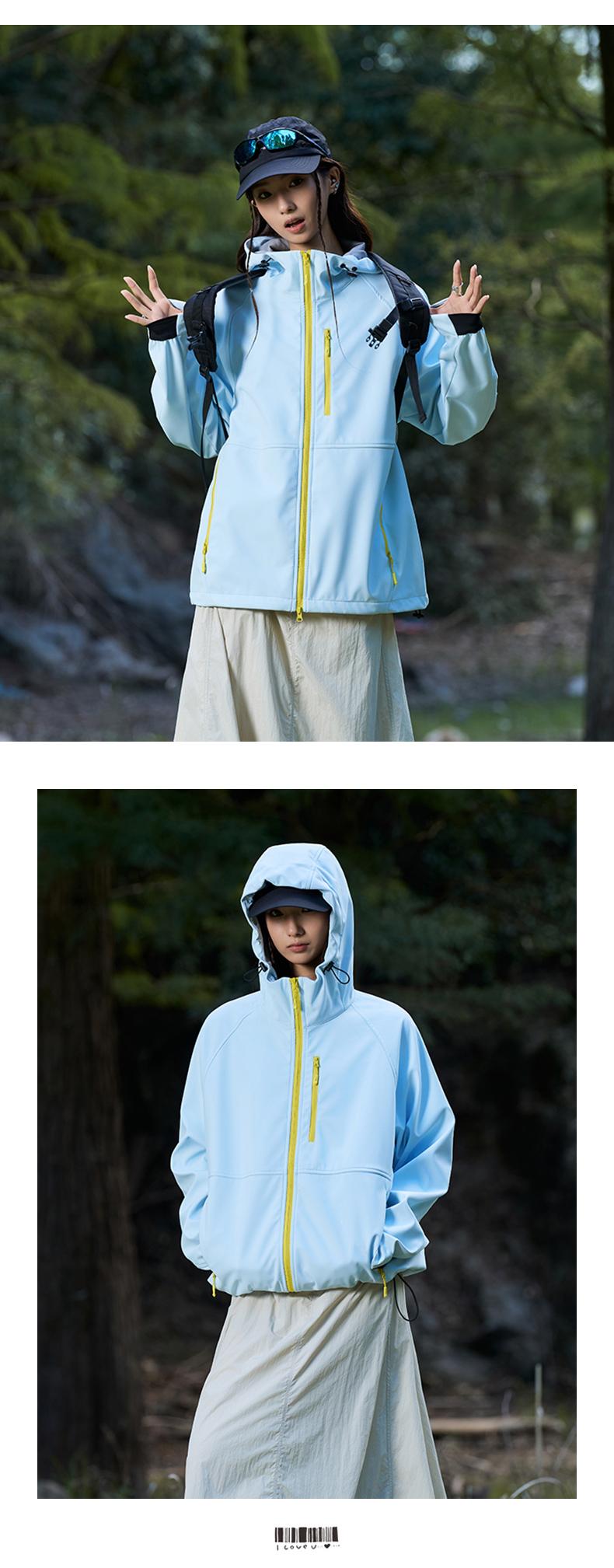 ZL:2518#情侣户外登山连帽夹克百搭休闲防水不加绒软壳冲锋衣 冲锋衣 细节展示 启虎