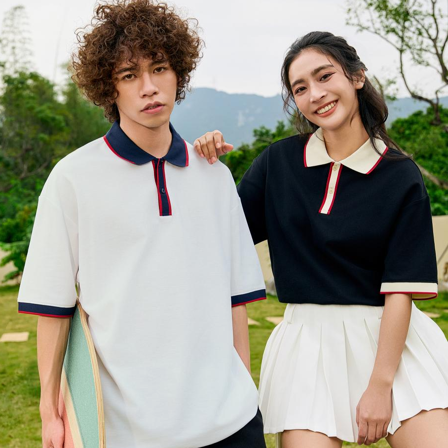 19111 宽松珠地潮流撞色polo短袖