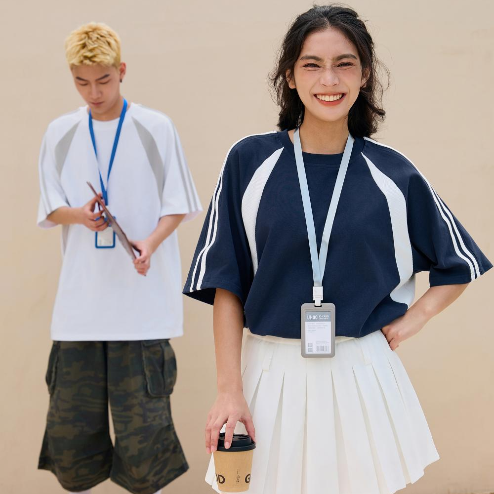 19588 撞色拼接潮流休闲运动落肩圆领短袖