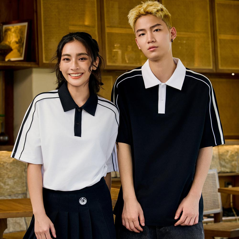 19888 宽松休闲运动潮流撞色polo短袖